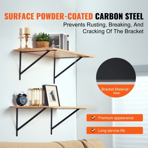 VEVOR 18 x 12 in 12 Pcs Shelf Bracket,Heavy Duty Floating Shelf Brackets,Brackets for Shelves,3mm Thick Matte Black Triangle Shelf Bracket,Steel