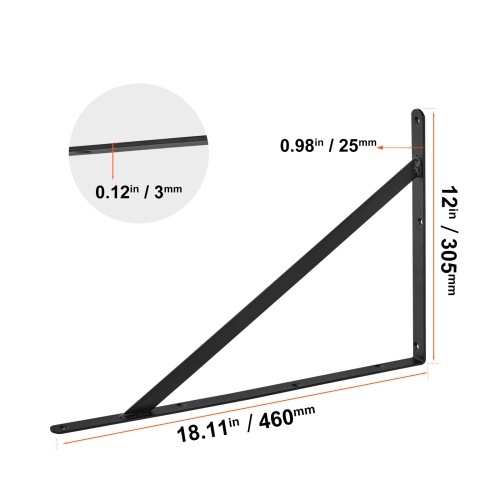 VEVOR 18 x 12 in 12 Pcs Shelf Bracket,Heavy Duty Floating Shelf Brackets,Brackets for Shelves,3mm Thick Matte Black Triangle Shelf Bracket,Steel
