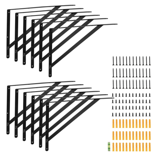 VEVOR 18 x 12 in 12 Pcs Shelf Bracket,Heavy Duty Floating Shelf Brackets,Brackets for Shelves,3mm Thick Matte Black Triangle Shelf Bracket,Steel