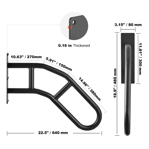 VEVOR 32" Length Handrails for Outdoor Steps, Wall Mount Safety Railings for 1-3 Steps, U-Shaped Handrail with Matte Black Finished, Stair Handrails
