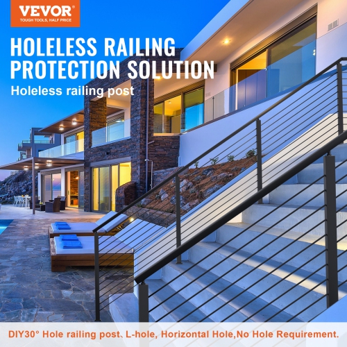 VEVOR 36" x 2" x 2"Cable Railing Post, Steel Level Deck Railing Post Without Holes, SUS304 Stainless Steel Cable Rail Post, Stair Handrail Post with