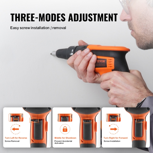 VEVOR 20V Max Drywall Screwgun, 4200RPM Brushless Cordless Drywall Gun Kit with 2 Battery Packs,Charger, Belt Clip, and Tool Bag, Forward and Reverse