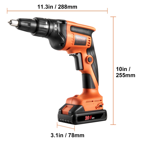 VEVOR 20V Max Drywall Screwgun, 4200RPM Brushless Cordless Drywall Gun Kit with 2 Battery Packs,Charger, Belt Clip, and Tool Bag, Forward and Reverse
