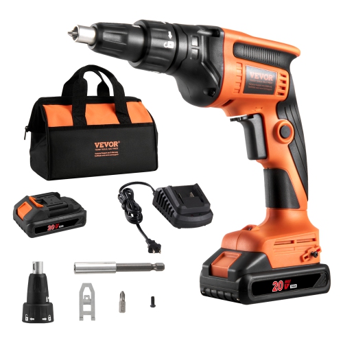 VEVOR 20V Max Drywall Screwgun, 4200RPM Brushless Cordless Drywall Gun Kit with 2 Battery Packs,Charger, Belt Clip, and Tool Bag, Forward and Reverse