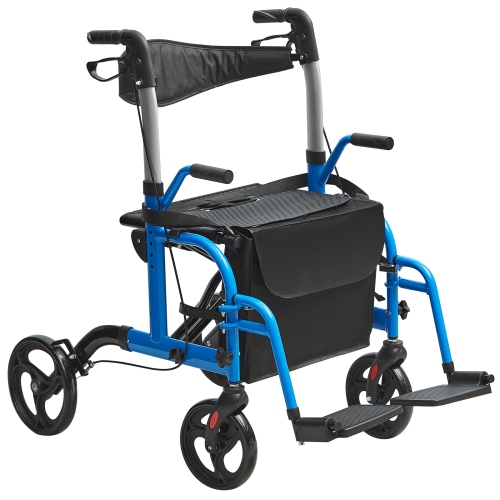 Image 1 de 9.. Marchette et chaise de transport 2 en 1 VEVOR pour aînés, ensemble fauteuil roulant roulant roulant et repose-pieds pliants, marchette de mobilité en