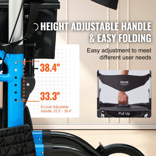 Marchette et chaise de transport 2 en 1 VEVOR pour aînés, ensemble fauteuil roulant roulant roulant et repose-pieds pliants, marchette de mobilité en