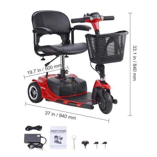 Trottinette pliante à 3 roues VEVOR pour adultes et aînés, trottinette électrique et longue portée de 12&nbsp;km, fauteuil roulant tout-terrain avec