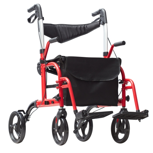 Marchette et chaise de transport 2 en 1 VEVOR pour aînés, ensemble fauteuil roulant roulant roulant et repose-pieds pliants, marchette de mobilité en