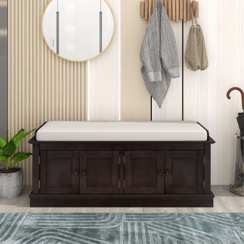 YOULIGHTS  Storage Bench for Entryway, Wood Storage Benches With Adjustable Shelves, Shoe Bench With Storage And Removable Cushion for Entryway, Espresso
