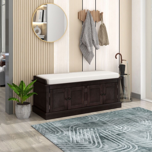 YOULIGHTS Storage Bench for Entryway,Wood Storage Benches with Adjustable Shelves,Shoe Bench with Storage and Removable Cushion for Entryway,Espresso