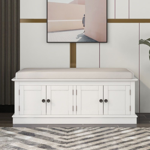 YOULIGHTS  Storage Bench for Entryway, Wood Storage Benches With Adjustable Shelves, Shoe Bench With Storage And Removable Cushion for Entryway, White