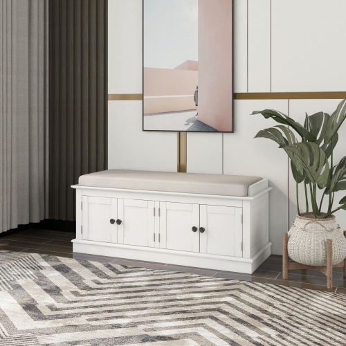 YOULIGHTS – Banc de rangement pour entrée, bancs de rangement en bois avec tablettes réglables, banc à chaussures avec rangement et coussin amovible