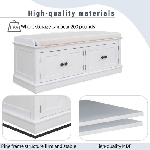 YOULIGHTS – Banc de rangement pour entrée, bancs de rangement en bois avec tablettes réglables, banc à chaussures avec rangement et coussin amovible