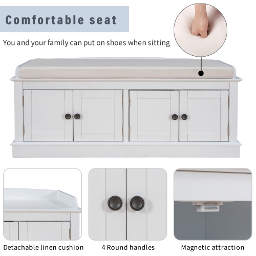 YOULIGHTS – Banc de rangement pour entrée, bancs de rangement en bois avec tablettes réglables, banc à chaussures avec rangement et coussin amovible