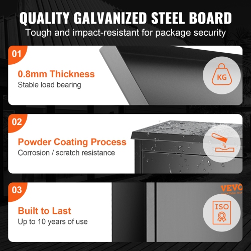 VEVOR 15.4" x 10.6" x 20.5" Package Delivery Boxes for Outside, Galvanized Steel Wall Mount Mailbox with Coded Lock, Anti-Theft Baffle, IPX3