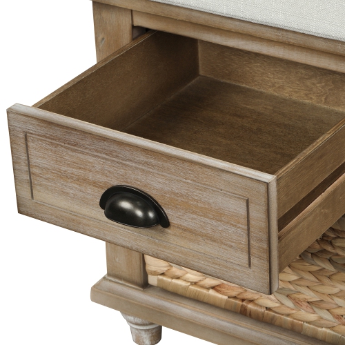 YOULIGHTS Storage Bench with 3 Drawers, 3 Rattan Baskets and Removable Cushion for Entryway, Shoe Bench End of Bed Bench 3-Cube Storage Bench, Home