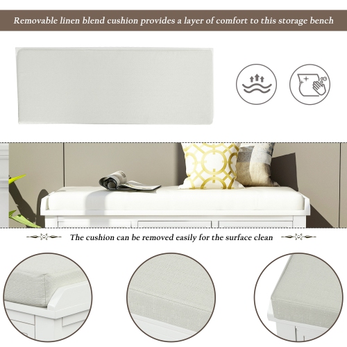 YOULIGHTS – Banc de rangement avec 3 tiroirs, 3 paniers en rotin et coussin amovible pour l'entrée, banc à chaussures à l'extrémité du lit Banc de