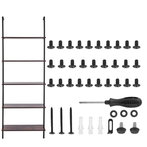 VEVOR 5-Tier Ladder Shelf, Bookshelf 24x11.8in, Open Wall-Mounted Ladder Shelf with Metal Frame,Storage Rack Sundries Holder for Kitchen Bedroom