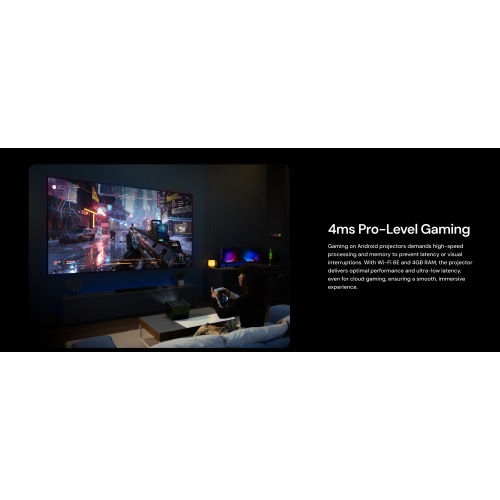 Valerion VisionMaster Pro2 Triple Laser Projector 4K,15000:1 Contrast, 0.9-1.5x Optical Zoom, 2X Multitasking Power, IMAX, HDR10+, GTV, 4ms Lag-Free