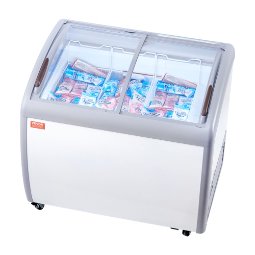 VEVOR 9.3 Cu.ft Commercial Ice Cream Display Case, Chest Freezer, Mobile Glass Top Deep Freezer, Restaurant Gelato Dipping Cabinet with 3 Wire
