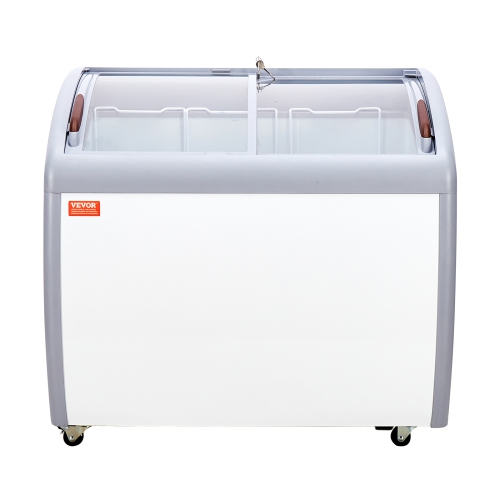 VEVOR 9.3 Cu.ft Commercial Ice Cream Display Case, Chest Freezer, Mobile Glass Top Deep Freezer, Restaurant Gelato Dipping Cabinet with 3 Wire