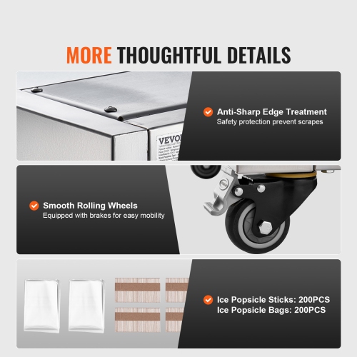 VEVOR 4 Mould Set - 120 PCS Commercial Popsicle Machine, Ice Pops Making Machine, Stainless Steel Commercial Ice Lolly Maker, Ice Sticks Popsicle