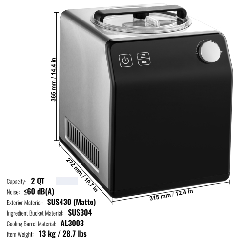 VEVOR 2 Quart Upright Automatic Ice Cream Maker with Built-in Compressor, No Pre-freezing Fruit Yogurt Machine, Stainless Steel Electric Sorbet