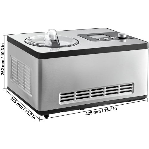 VEVOR 2 Quart Automatic Ice Cream Maker with Built-in Compressor, No Pre-freezing Fruit Yogurt Machine, Stainless Steel Electric Sorbet Maker, 3
