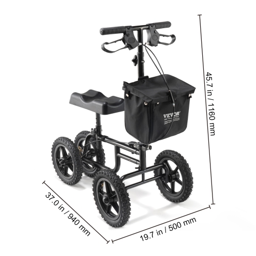 VEVOR 350LBS Knee Scooter,Carbon Steel Knee Walker with Height-Adjustable Handlebar & Knee Pad, 12" All-Terrain Wheel,Dual Brakes, Leg Recovery