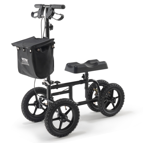 VEVOR 350LBS Knee Scooter,Carbon Steel Knee Walker with Height-Adjustable Handlebar & Knee Pad, 12" All-Terrain Wheel,Dual Brakes, Leg Recovery