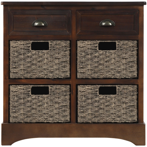 YOULIGHTS Farmhouse Accent Storage Cabinet,Wicker Basket Storage Cabinet with 2 Drawers and 4 Baskets for Kitchen,Dining Room,Espresso