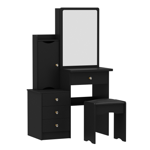 Image 1 of 10.. Famapy Vanity Desk Set Makeup Table with Large Lighted Mirror, Dressing Table with 4 Drawers, 1 Storage loker & Cushioned Stool for Bedroom, Black