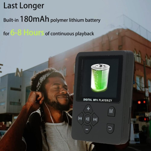 Black ultra-thin MP4 player - 16GB TF card included | MP3/AMV playback | Music player | Lightweight and portable Walkman