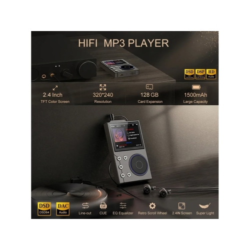 Portable MP3 music player – APT-X wireless transmission, HD display, Walkman, supports car/home audio [Black Gold-Bluetooth version-built-in