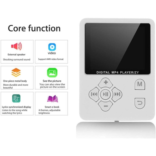 White portable MP4 music player - 64GB expandable storage | AMV video | Lightweight and portable