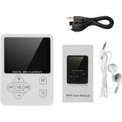 White portable MP4 music player - 64GB expandable storage | AMV video | Lightweight and portable