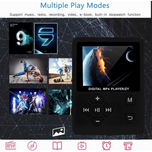 Black portable MP4 music player - 64GB expandable storage | AMV video | Lightweight and portable