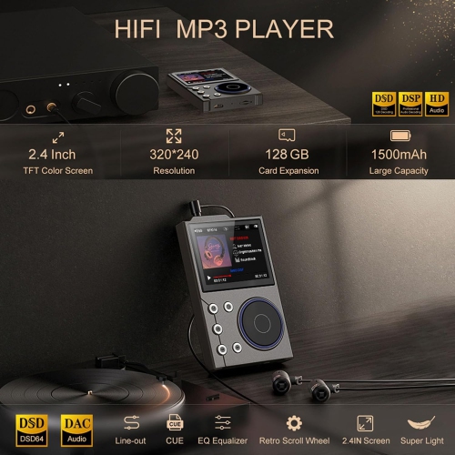 Portable MP3 music player – APT-X wireless transmission, HD display, Walkman, support for car/home audio [Metallic Gray-Bluetooth version-built-in