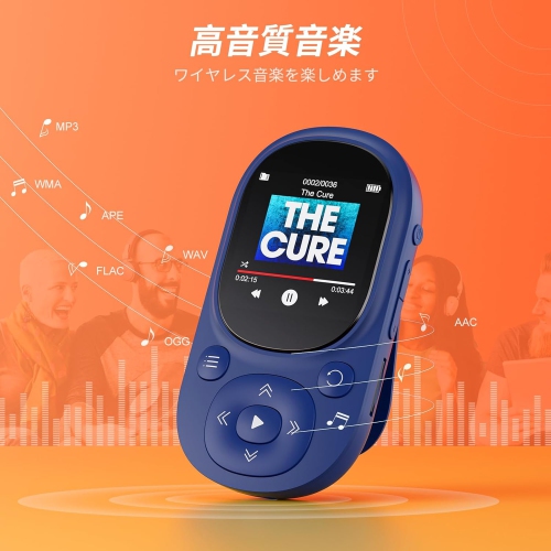 Multi-function music player - MP3 Walkman - mini and compact - noise reduction, Bluetooth 5.0, gift for children/elderly [blue 32GB]