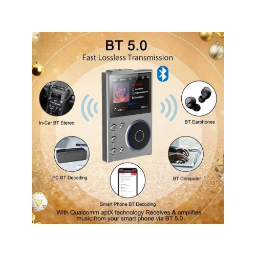 Walkman music player – OTG expansion storage, USB DAC, line output, audiophile-grade sound quality [Black Gold-Bluetooth version-built-in 16GB+16GB]