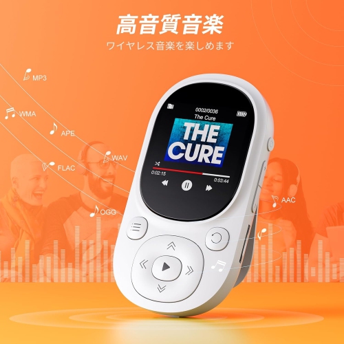 Bluetooth 5.0 MP3 player - mini card p3 player - clip-on sports design, pedometer/recorder/FM radio [white 32GB]