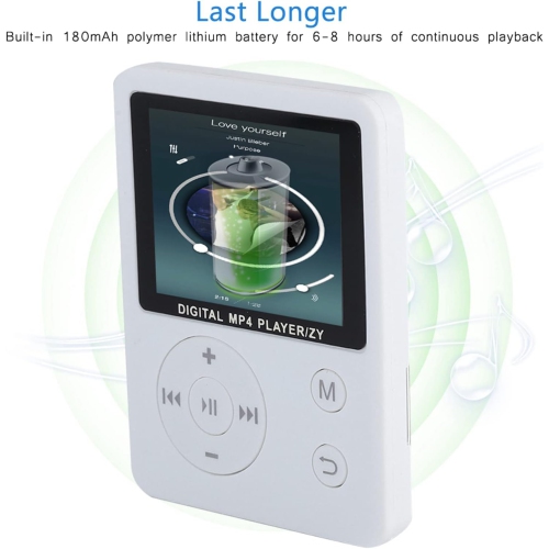 Lecteur MP4 blanc ultra-mince - Carte 16&nbsp;Go TF incluse | Lecture MP3/AMV | Lecteur de musique | Walkman léger et portatif