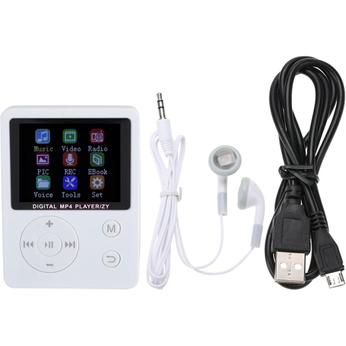Lecteur MP4 blanc ultra-mince - Carte 16&nbsp;Go TF incluse | Lecture MP3/AMV | Lecteur de musique | Walkman léger et portatif