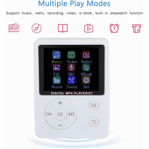 White portable MP4 music player - 64GB expandable storage | AMV video | Lightweight and portable