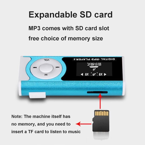 Lecteur de musique MP3 à pince sport Walkman - 8 Go, étanche, avec lampe de poche