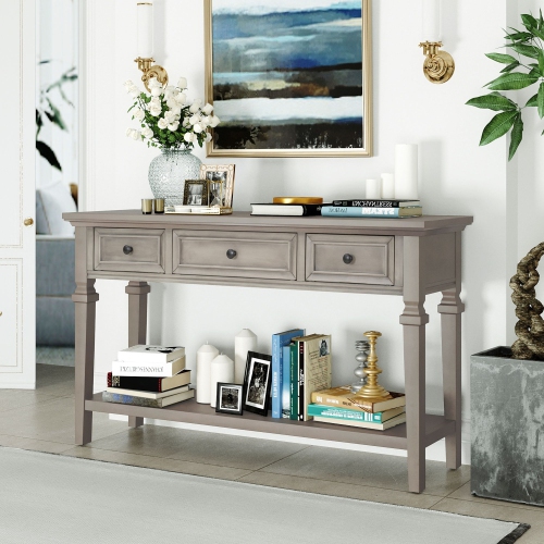 YOULIGHTS  Console Table With Drawers And Shelf, Sofa Table Entryway Table for Entryway Living Room Hallway (Gray Wash)