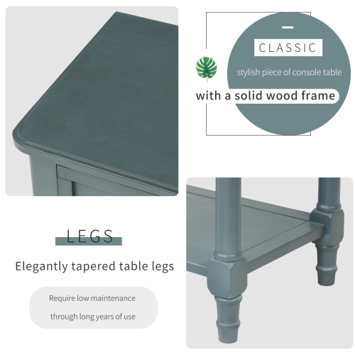 YOULIGHTS Slim Antique Entry Console Table with Drawers & Bottom Open Shelf, Solid Wood Sofa Couch Table for Entryway Hallway Living Room