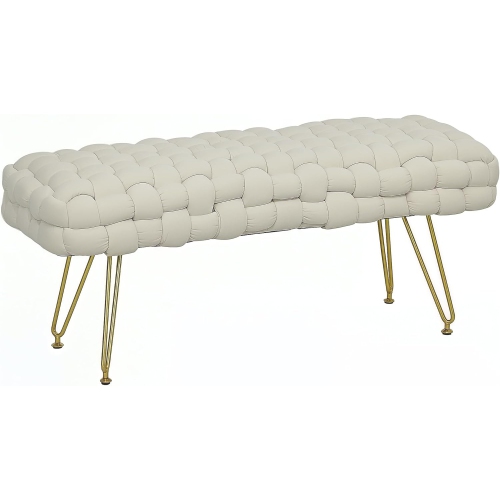 Image 1 de 5.. HOMCOM – Banc de chambre tissé recouvert, banc de bout en velours moderne de 39&nbsp;po avec pattes à cheveux dorées, blanc crème pour entrée ou salon
