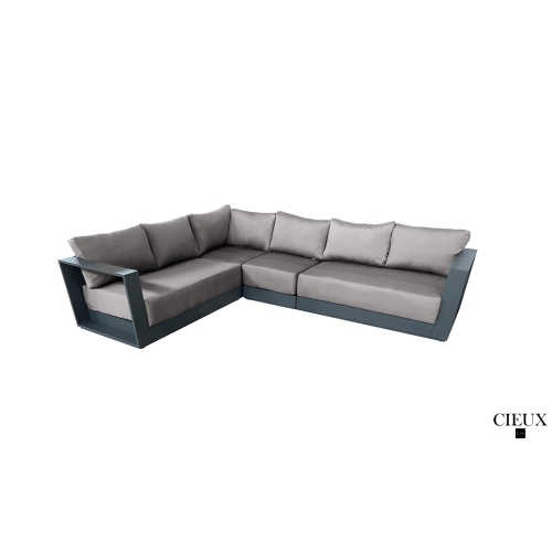 CIEUX Lyon 2 Piece Outdoor Patio Aluminum Metal L-Shaped Sectional Sofa and Coffee Table Set in Midnight Grey with Sunbrella Cushions