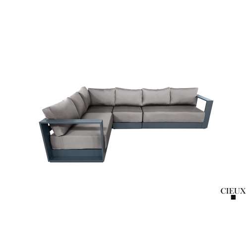 CIEUX Lyon 2 Piece Outdoor Patio Aluminum Metal L-Shaped Sectional Sofa and Coffee Table Set in Midnight Grey with Sunbrella Cushions